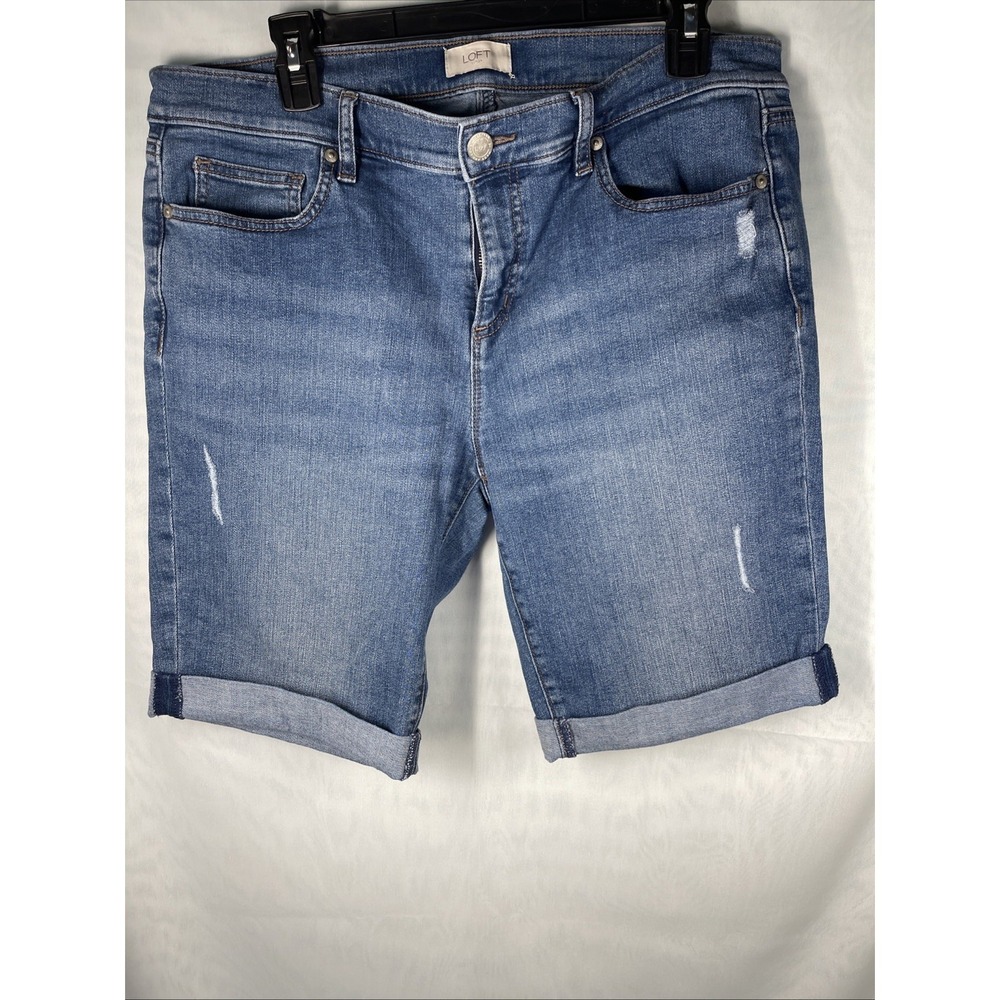 Ann Taylor Loft Jean Shorts Womens Size 12 Modern Cut Medium Wash Cuffed Stretch